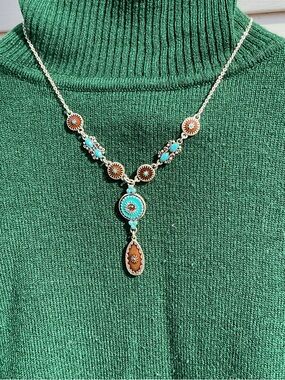 Turquoise and Brown Southwestern Style Pendant Necklace